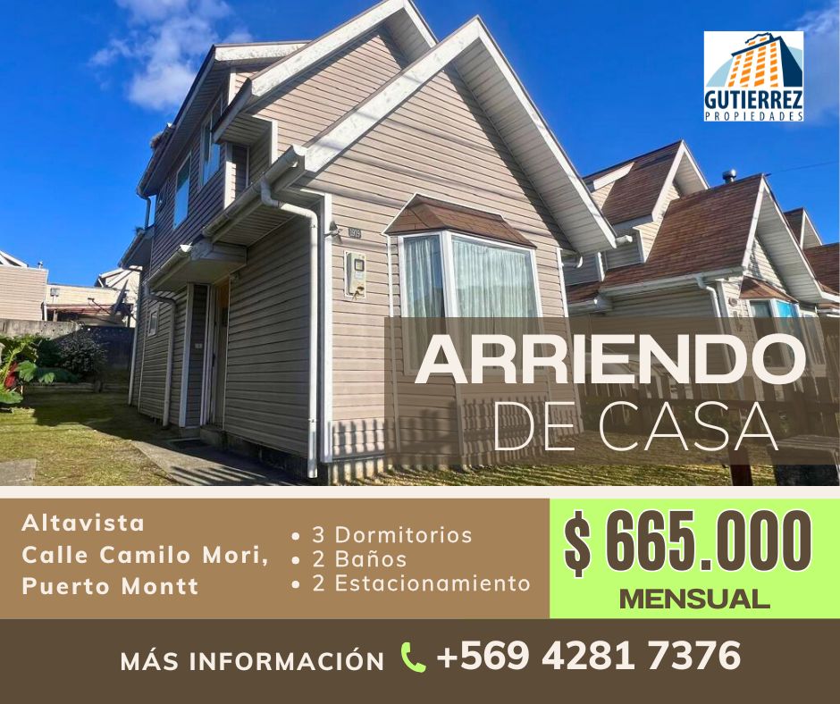 Arriendo Casa En Alta Vista, Puerto Montt | $665.000/ Mensual